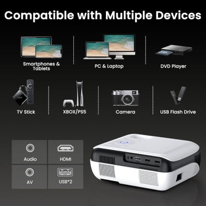 HAPPRUN Native 1080P Outdoor Smart Projector-Standard | Native 1080P • Mini & Portable • Easy Setup • Built-in Speaker • Indoor & Outdoor • Phone, Laptop & PS5 Compatible - style: Standard