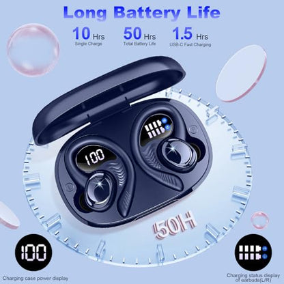 Hupoaf Wireless Earbuds Sport, 2025 Bluetooth 5.4 Headphones with Earhooks, 50H Stereo Deep Bass Over Ear Buds with 4 ENC Noise Canceling Mics, IP7 Waterproof Earphones for Running Workout Gym -Blue - color: A-Dark Blue