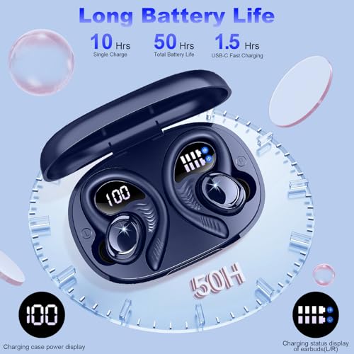 Hupoaf Wireless Earbuds Sport, 2025 Bluetooth 5.4 Headphones with Earhooks, 50H Stereo Deep Bass Over Ear Buds with 4 ENC Noise Canceling Mics, IP7 Waterproof Earphones for Running Workout Gym -Blue - color: A-Dark Blue