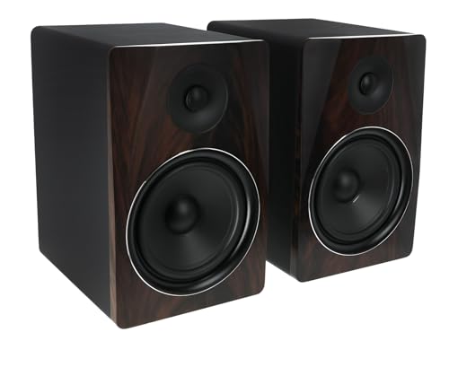 Rockville APM8D 8" Powered Active Studio Monitor Pair with RRS263M Pads | Dark Wood, 500W Peak / 250W RMS, Class D Bi-Amped, USB/XLR/TRS/RCA Inputs, RRS263M 3-Angle Isolation Pads, Studio, 4-items