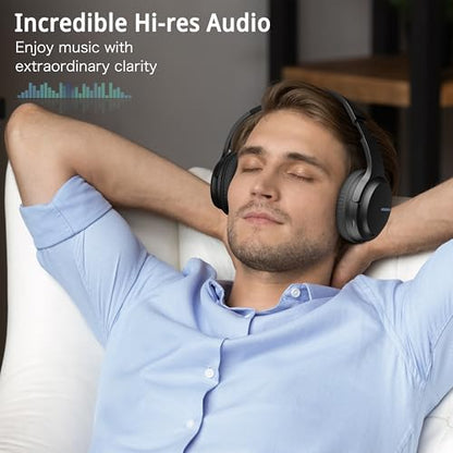 AMORNO Bluetooth Headphones Over Ear, 68 Hours Playtime Wireless Headphones with Mic, Foldable Adjustable Lightweight HiFi Stereo Headset for Cellphone/PC/Work/Travel/Home/Office (Black) - color: Black