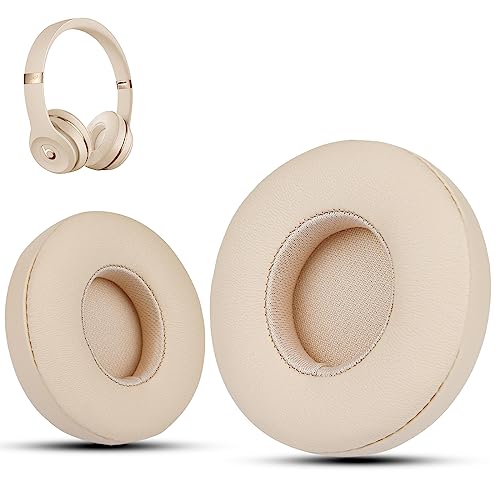 Krone Kalpasmos Earpad Replacement for Beats Solo 2 & 3 Wireless/Wired Headphone, Ear Cushion Premium Protein Leather Memory Foam with Kits, Superb Comfortable Easy to Install – Satin Gold - color: Satin Gold