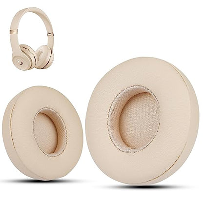 Krone Kalpasmos Earpad Replacement for Beats Solo 2 & 3 Wireless/Wired Headphone, Ear Cushion Premium Protein Leather Memory Foam with Kits, Superb Comfortable Easy to Install – Satin Gold - color: Satin Gold