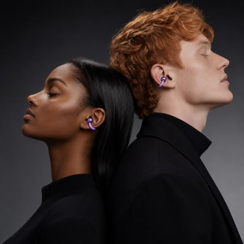 OpenEarRing Open Ear Headphones, Open Ear Earbuds, Clip-On Wireless Earbuds with Bluetooth 6.0, Built-in Mic, 40H Playtime, Lightweight Secure Fit Earbuds for Running, Sports, Workout, purple earbuds