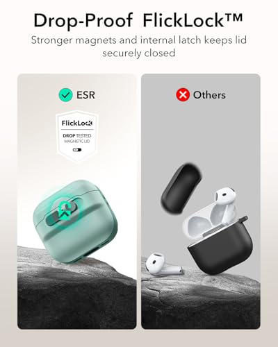 ESR for AirPods 4 Case, Compatible with MagSafe, Pulse Series, Green | Compatible with AirPods 4 Generation Case (2024)(USB-C), Magnetic Lid Lock, Drop-Proof Protection Cover with Lanyard - color: Green, size: AirPods 4 Case