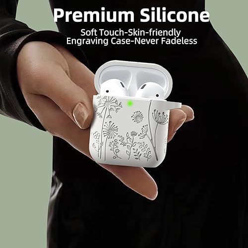 Lerobo for AirPod Case 2nd/1st Generation with Keychain | Flower Engraved Soft Silicone Cover for AirPods 2 Case, Wireless Charging, Shockproof, One-piece Design, Starlight - color: Starlight