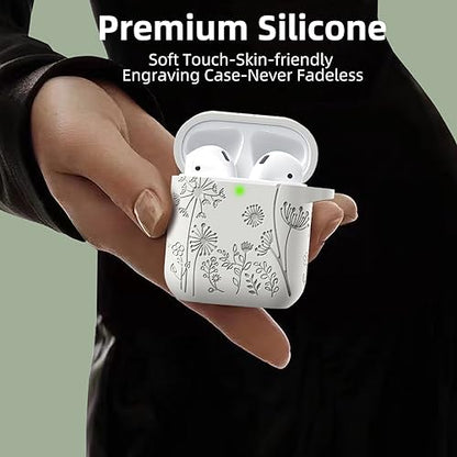 Lerobo for AirPod Case 2nd/1st Generation with Keychain | Flower Engraved Soft Silicone Cover for AirPods 2 Case, Wireless Charging, Shockproof, One-piece Design, Starlight - color: Starlight