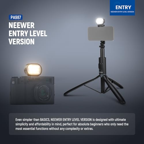 NEEWER Entry Level Version Selfie Stick Tripod with Light & Remote Compatible with iPhone Samsung Android, 67" Extendable Portable Travel Cell Phone Holder Stand for Video Recording Filming, PA987