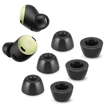 Memory Foam Tips for Google Pixel Buds Pro 1/2, Anti-Slip Replacement Ear Tips for Google True Wireless Earphones，Fit in The Charging Case, Perfect Noise Cancellation, 3 Pairs (Small, Black) - size: Small