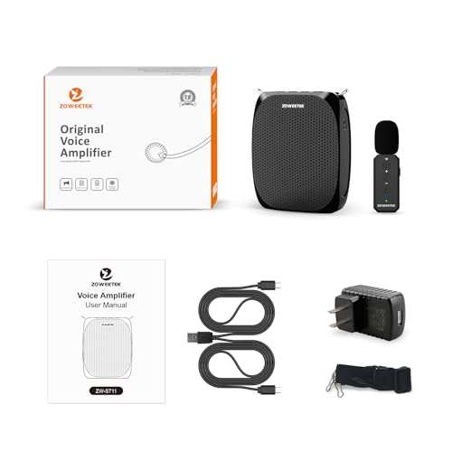 ZOWEETEK Wireless Voice Amplifier with Handheld & Lavalier Mics for Teacher | Portable Megaphone, Bluetooth Speaker, Rechargeable, for Classroom, Meeting, Group Outings, Party, Karaoke