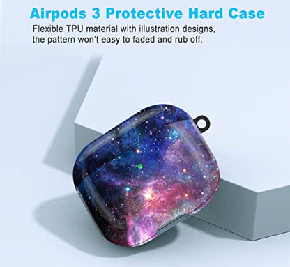 Compatible with Airpods 3rd Generation Case - Wonjury Protective Hard Compatible with Airpods 3 Case Cover with Cleaner Kit Women Girls Keychain, Galaxy Marble - color: Galaxy Marble