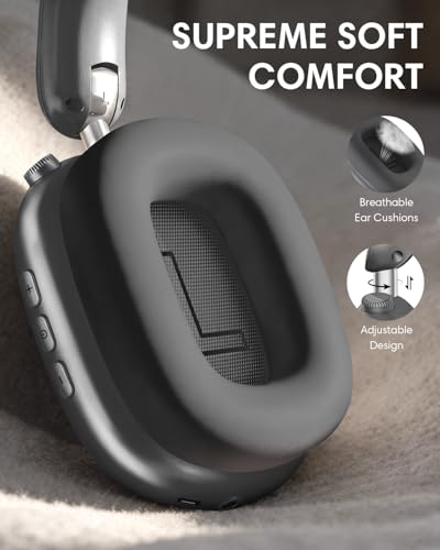 Wentronic Y02 Active Noise Cancelling Wireless Headphones, Grey | Over-Ear, Bluetooth, 60H Playtime,Crystal Clear Calls, Hi-Res Audio, Big Bass, Foldable Lightweight for Travel Home Office - color: Grey