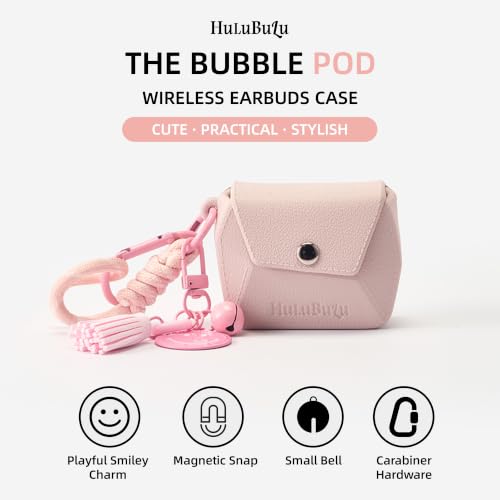 Bubble Pod Wireless Earbuds Case, Shockproof Waterproof EVA Case with Strap & Smiley Charm for Girls,Teens,Gift（Pale Pink） - color: Pale Pink