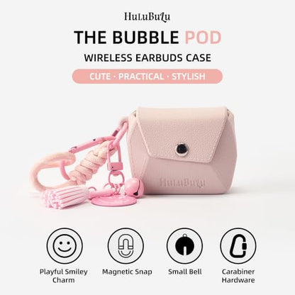 Bubble Pod Wireless Earbuds Case, Shockproof Waterproof EVA Case with Strap & Smiley Charm for Girls,Teens,Gift（Pale Pink） - color: Pale Pink