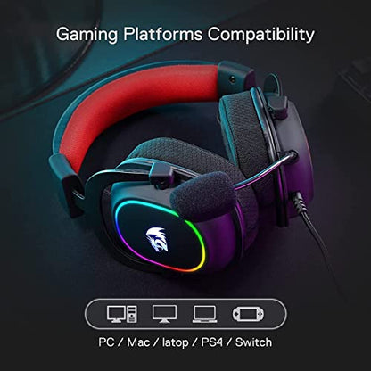 Redragon H510 Zeus-X RGB Wired Gaming Headset - 7.1 Surround Sound - 53MM Audio Drivers in Memory Foam Ear Pads w/Reliable Fabric Cover- Multi Platforms Headphone - USB Powered for PC/PS4/NS | Gaming Headset Breathable Fabric Removable Microphone Immersiv