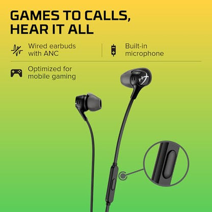 HyperX Cloud Earbuds II – 14mm Drivers, Four Eartips, Hard-Shell Carrying Case, Low-Profile 90° Plug, 3.5mm Plug, Built-in Microphone, Multi-Function Button, PC, Mobile, Nintendo Switch – Black - color: Black