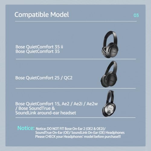 Fabric Comfort Replacement Ear Pads for Bose QuietComfort 35 / QC35 – Fits QC25 QC45 QC15 QC2 AE2 AE2i AE2w SoundLink & SoundTrue (S2 Style) - color: Black & Black & Grey