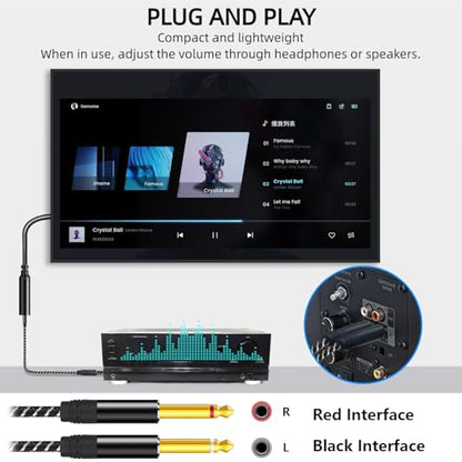 192KHz DAC Optical to Dual 6.35mm Converter,Optical Audio Cable to Dual 6.35mm 1/4" TS Mono Audio Adapter,Digital to Analog Audio Converter for HDTV,DVD,Set-top Boxes(O-ptical to 1/4" Only) Cable -6FT - size: 6FT