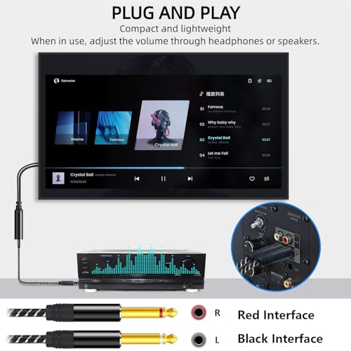 192KHz DAC Optical to Dual 6.35mm Converter,Optical Audio Cable to Dual 6.35mm 1/4" TS Mono Audio Adapter,Digital to Analog Audio Converter for HDTV,DVD,Set-top Boxes(O-ptical to 1/4" Only) Cable -6FT - size: 6.FT
