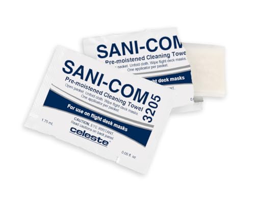 Celeste Sani-Com SC3205 Multi-Purpose Telecomm & Mask Cleaning Wipes (Case of 1200) | Individually Wrapped Towelettes for Aviation Headsets & Oxygen Masks | Cleaning & Refreshing