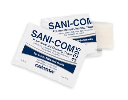 Celeste Sani-Com SC3205 Multi-Purpose Telecomm & Mask Cleaning Wipes (Case of 1200) | Individually Wrapped Towelettes for Aviation Headsets & Oxygen Masks | Cleaning & Refreshing