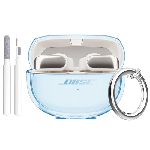 Aircawin for Bose Ultra Open Earbuds Case Clear 2024,Full Protective Shockproof Soft Transparent TPU Cover for Bose Open Ear Wireless Earbud Headphone Accessories with Carabiner and Cleaning Pen-Blue - color: Clear Blue