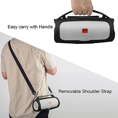 Silicone Case for JBL Charge 4 Portable Waterproof Speaker, Travel Carrying Case Protective Pouch Cover with Handle Adjustable Shoulder Strap and Phone Holder Stand (Black) - color: Black