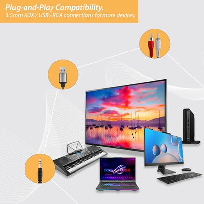 20Ft Extra Long Cord Headphones for TV with 3.5mm AUX, RCA & USB Connection | 3.5mm Wired TV Headphones with Inline Volume Control & Extension Cable, AUX, RCA & USB Input for Most TVs, Senior Friendly