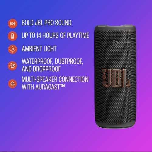 JBL Grip Portable Bluetooth Speaker, Waterproof, Ambient Light - Purple | Up to 14 Hr Playtime, AI Sound Boost, IP68 Waterproof And Dustproof, Drop-Proof, App Control, Ideal For Outdoor And Travel - color: Purple