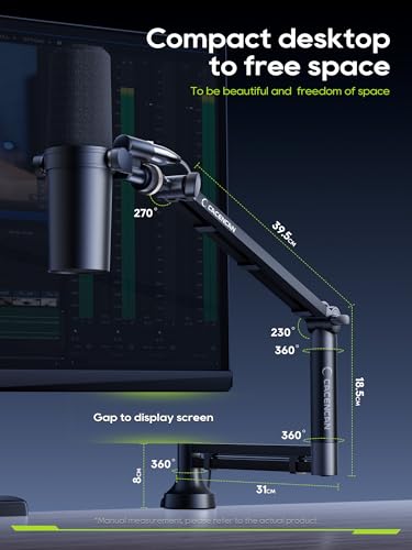 CACENCAN M05 Boom Arm, 360° Rotatable Microphone Stand with Desk Mount, Foldable Desk Mic Arm with 3/8'' to 5/8'' Screw Adapter, Microphone Arm for Live Streaming, Gaming, Podcasting, Radio - color: Mic Black