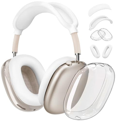 【4 in 1】 Case Covers for AirPods Max Headphones, Anti-Scratch Sweat-Proof Ear Pad Covers/Ear Cups Cover/Headband Cover Protectorfor Apple AirPods Max (2024 USB-C /2020 Lightning)- WhiteClear - color: C-White Clear