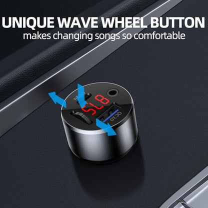 Bluetooth V5.4 AUX Car Adapter FM Transmitter | All-Metal, No Static Noise,PD&QC Fast Charger,