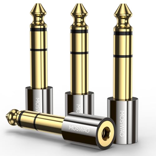 MOSWAG 6.35mm (1/4 inch) Male to 3.5mm (1/8 inch) Female Stereo Audio Jack Adapter for Aux Cable, Guitar Amplifier, Headphone, 4 Pack - size: 4 Pack