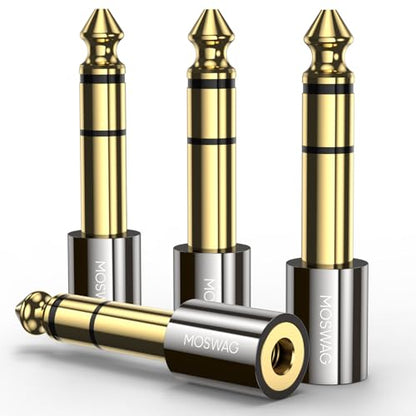 MOSWAG 6.35mm (1/4 inch) Male to 3.5mm (1/8 inch) Female Stereo Audio Jack Adapter for Aux Cable, Guitar Amplifier, Headphone, 4 Pack - size: 4 Pack