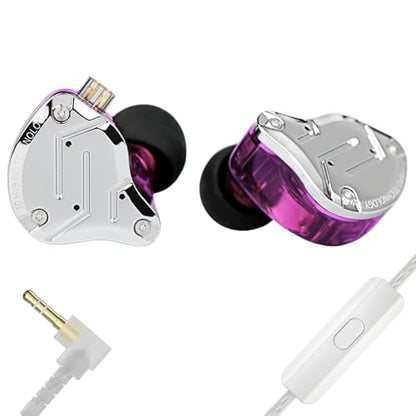 KZ ZS10 PRO in Ear Monitor Headphones, 4BA+1DD 5 Hybrid Driver Gaming Earbuds Wired Earphones, HiFi Clarity Sound Immersive Bass IEMs for Gaming Musicians Singers Audiophile (Purple with Microphone) - color: Purple, style: with mic