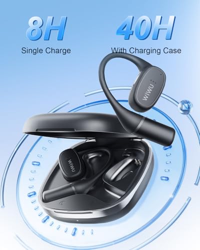 Open Ear Earbuds,Lightweight Comfort Wireless Earbuds with Earhooks,40H Playtime Powerful Sound AI Clear Calls Sport Bluetooth Earbuds Waterproof for Running Office Fitness(Black) - color: Black
