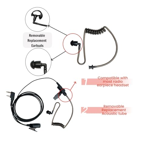 2-Pack Replacement Acoustic Tube Grey + Clear, Black Medium Earbuds | 2-Pack refill tubes (grey + clear), quick-disconnect, black medium earbuds; Fits standard coil-tube earpieces