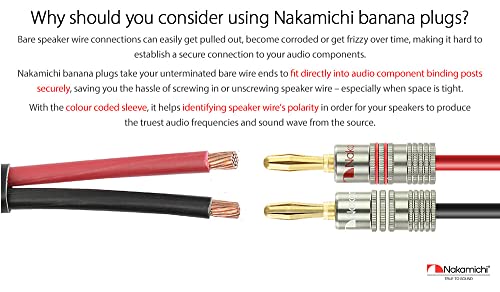 Nakamichi Ultimate Series 24K Gold Plated Beryllium Red Copper Banana Plug 12-18 AWG Gauge Size 4mm Connector for Speakers Wire Amplifiers Hi-Fi Sound Systems (12 Pcs (6-Pairs), Banana Plugs) - size: 12 Pcs (6-Pairs)