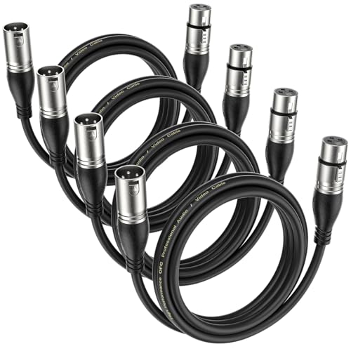EBXYA XLR Cable 6ft 4 Packs Microphone Cable with 3-Pin XLR Male to Female | Balanced, Professional Shielded, for Mic, Mixer, Speaker Systems, Radio Station and Podcast, Black - color: Black, size: 6 Feet-4 Pack