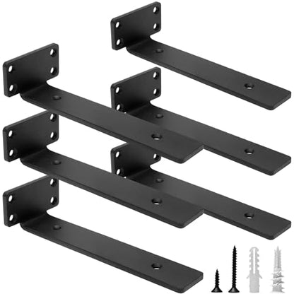 HITOMEN Heavy Duty Floating Shelf Brackets, 8-Inch (1/5'' Thick) Hidden Shelves Hardware, Iron L Brackets, Rustic Industrial Black Metal Wall Shelving Supports, 6 Pack - size: 8 Inch, style: 6 Pack