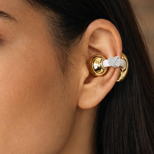 Clip-on Bluetooth Earbuds, with Handbag-Style Charging Case (Gold Earbuds + Silver Heart-Shaped Jewelry) - color: Gold earbuds + Silver heart-shaped jewelry