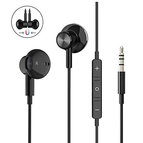 Wired Earbuds Noise Isolating In-Ear Headphones Earphones with Mic Volume Control 3.5mm Plug for Sports Workout Compatible with Cell Phones Android Samsung Galaxy Moto Tablets Laptops Computer (Black) - color: Black