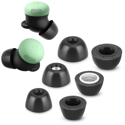 Memory Foam Tips for New Google Pixel Buds Pro 2 / Pixel Buds 2a, No Silicone Eartips Pain, Anti-Slip Replacement Ear Tips, Fit in the Charging Case, Reducing Noise Earbuds, 3 Pairs (S/M/L, Black)