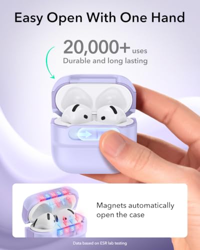 ESR for AirPods 4 Case, Compatible with MagSafe, Pulse Series, Purple | Compatible with AirPods 4 Generation Case (2024)(USB-C), Magnetic Lid Lock, Drop-Proof Protection Cover with Lanyard - color: Purple, size: AirPods 4 Case