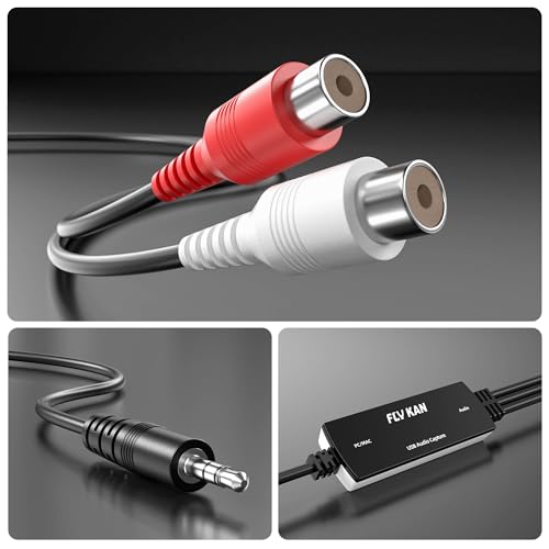 USB 2.0 Audio Grabber with USB-C Adapter – Analog to Digital Converter, Dual RCA/3.5mm Inputs, Vinyl/Cassette to MP3 USB Capture Card for PC/Mac/Linux