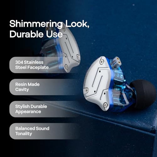 Linsoul KZ ZS10 Pro, 4BA+1DD 5 Driver in Ear Monitor, HiFi Wired Earbuds, Gaming Earbuds, Hybrid IEM Earphones with Stainless Steel Faceplate, Detachable Cable for Musician (with Mic, Blue) - color: Blue, style: With Mic