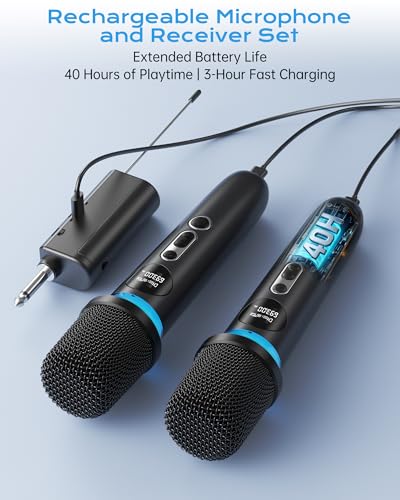 Wireless Microphone, One-Touch Mute & Dynamic RGB Lighting, Professional-Grade Dual Handheld Dynamic Microphone, 200-Foot Ultra-Long Range & 40-Hour Battery Life. for Singing and Family Gatherings.