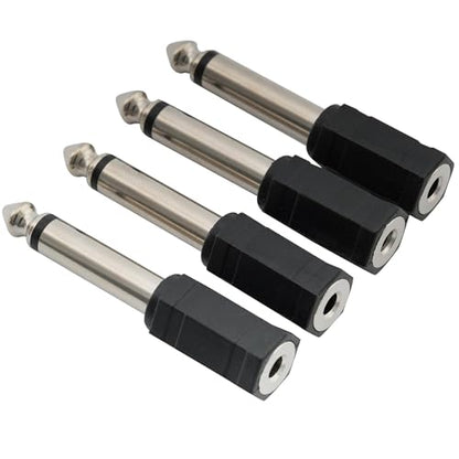 Musiclily 6.35mm 1/4 Inch Male Mono Plug to 3.5mm 1/8 Inch Female Audio Mic Professional Headphone Jack Converter Adapter Microphone Accessory, Black(Pack of 4)