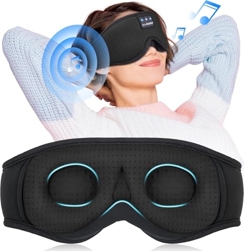LC-dolida Sleep Mask Bluetooth Headphones Weighted Sleeping Mask 3D Eye Mask Pressure Relief Night Sleep Eye Mask Music Sleeping Headphones for Side Sleepers Meditation Gifts for Men Women - color: Soft 3d-breathable Black