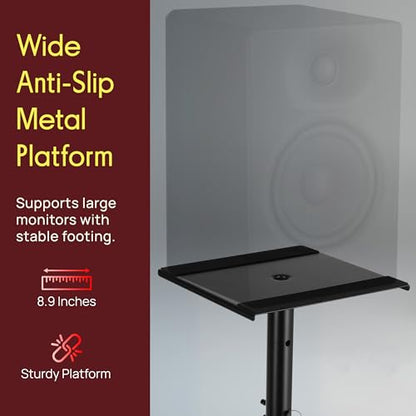 Pyle Adjustable Speaker Stand Pair – Dual Studio Monitor Tripod with Metal Base, Anti-Slip Speaker Pads, Height Adjustment from 34” to 53” – Ideal for Home, Studio, and DJ Use, 90 lbs Weight Capacity